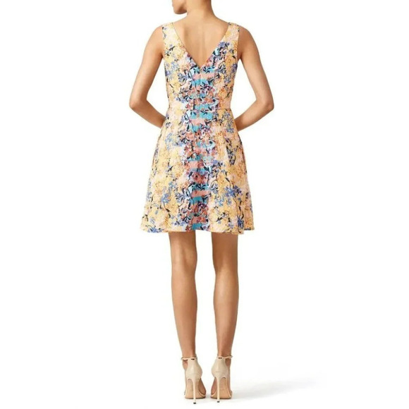 SALONI Yellow Orange Floral Jess A-Line Cocktail Dress $525 - Picture 4 of 10